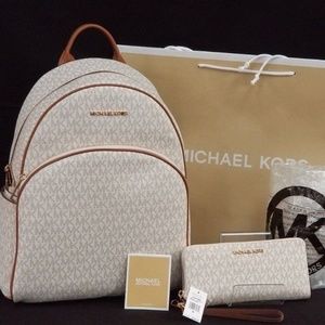2Pc Abbey Lrg MK Vanilla Backpack/Laptop + Wallet
